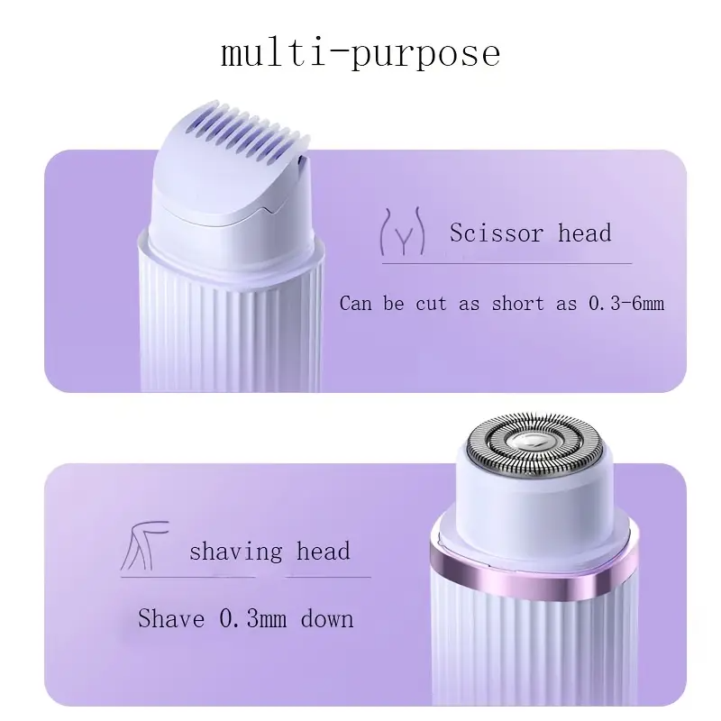 2-in-1 Women'S Electric Shaver for Bikini, Eyebrows, Face, Legs & Underarms - Wet/Dry Hair Removal Tool - Portable Bikini Trimmer Cordless - Gentle & Effective