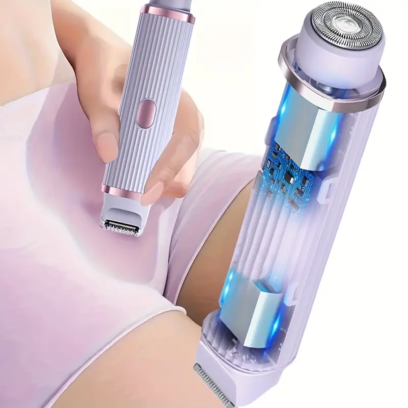 2-in-1 Women'S Electric Shaver for Bikini, Eyebrows, Face, Legs & Underarms - Wet/Dry Hair Removal Tool - Portable Bikini Trimmer Cordless - Gentle & Effective
