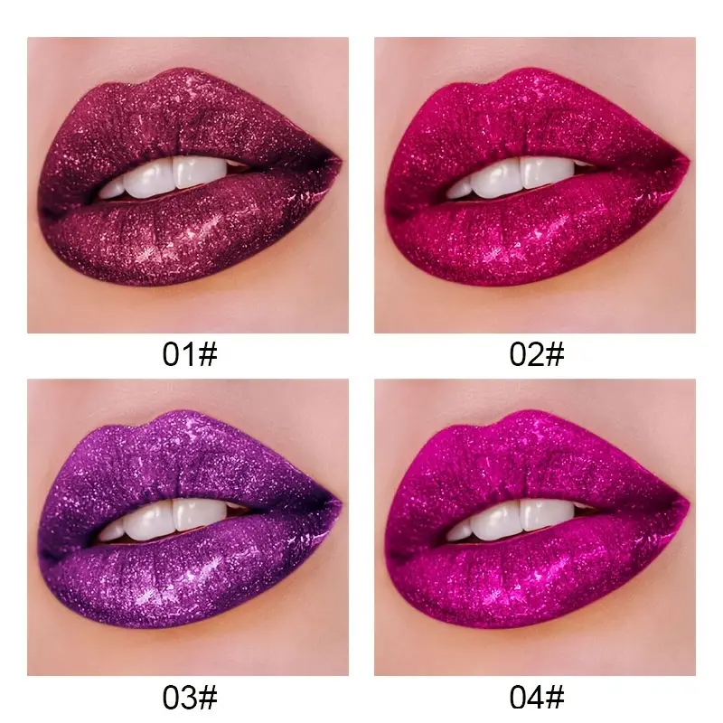 4pcs Metallic Color Lip Gloss - Lip Glaze Lipstick Not Easy to Stain Cup Lip Gloss Pearlescent view 4