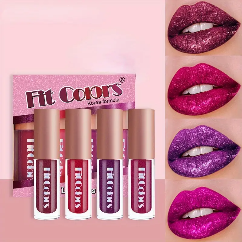 4pcs Metallic Color Lip Gloss - Lip Glaze Lipstick Not Easy to Stain Cup Lip Gloss Pearlescent