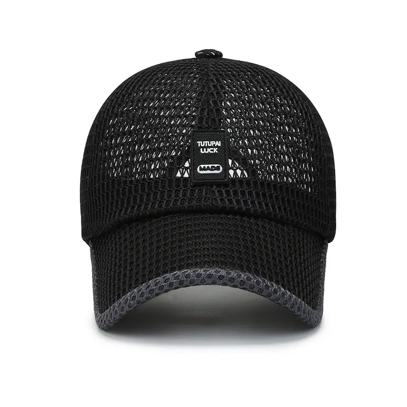 Quick-Dry Breathable Unisex Baseball Caps | Adjustable Summer Sun Hats for Outdoor Activities, Black & Gray Textured Design, Sun Protection, Sporty Style, Durable Headwear