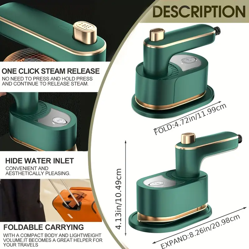 Portable 1-Pack Handheld Mini Ironing Machine | 15s Fast Heating, 180° Rotatable Soleplate, Electric Steam Iron for Clothes, Tweed, Silk, Knit, Polyester - Lightweight, Compact, Travel