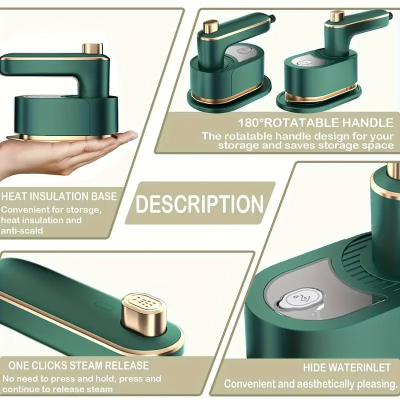 Portable 1-Pack Handheld Mini Ironing Machine | 15s Fast Heating, 180° Rotatable Soleplate, Electric Steam Iron for Clothes, Tweed, Silk, Knit, Polyester - Lightweight, Compact, Travel