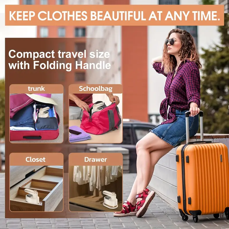 Portable 1-Pack Handheld Mini Ironing Machine | 15s Fast Heating, 180° Rotatable Soleplate, Electric Steam Iron for Clothes, Tweed, Silk, Knit, Polyester - Lightweight, Compact, Travel