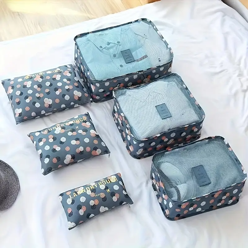 6pcs Floral Print Travel Organizer Bags - Durable Polyester Pouches for Clothing, Toiletries, and Accessories - Ideal for Business Trips and Home Organization, Travel Organizers|Stylish Travel Gear