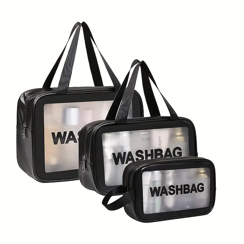 3pcs Matte Semi-Transparent Waterproof Travel Toiletry Bag | Multipurpose Men's and Women's Large Capacity Nylon Bag with Handle | Pink, Black, White