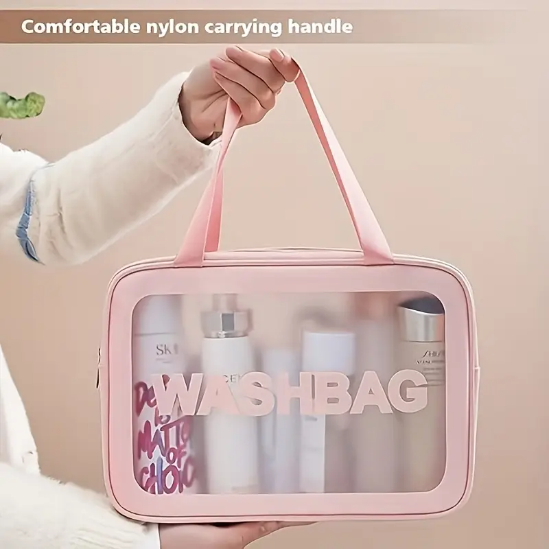 3pcs Matte Semi-Transparent Waterproof Travel Toiletry Bag | Multipurpose Men's and Women's Large Capacity Nylon Bag with Handle | Pink, Black, White