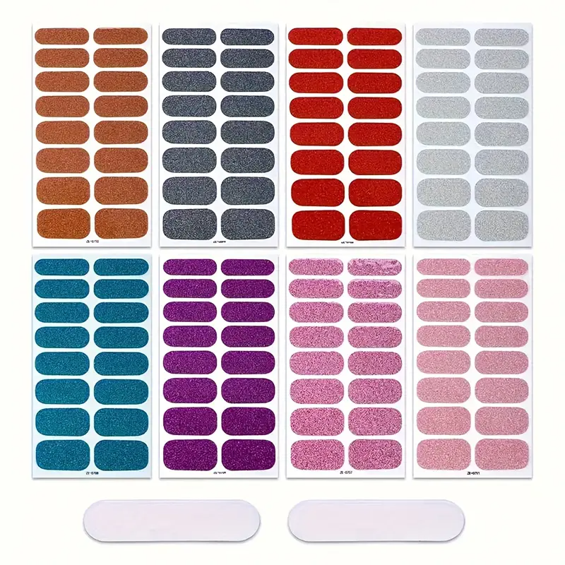 8 Sheets Nail Stickers Full Nail Wraps Gel  Nail Full Wraps Nail Polish Strips Pink Purple Blue Nail Glitter Self-Adhesive Nail Decals Nail Art Supplies for Women DIY Manicure Nail Art Decorations Set