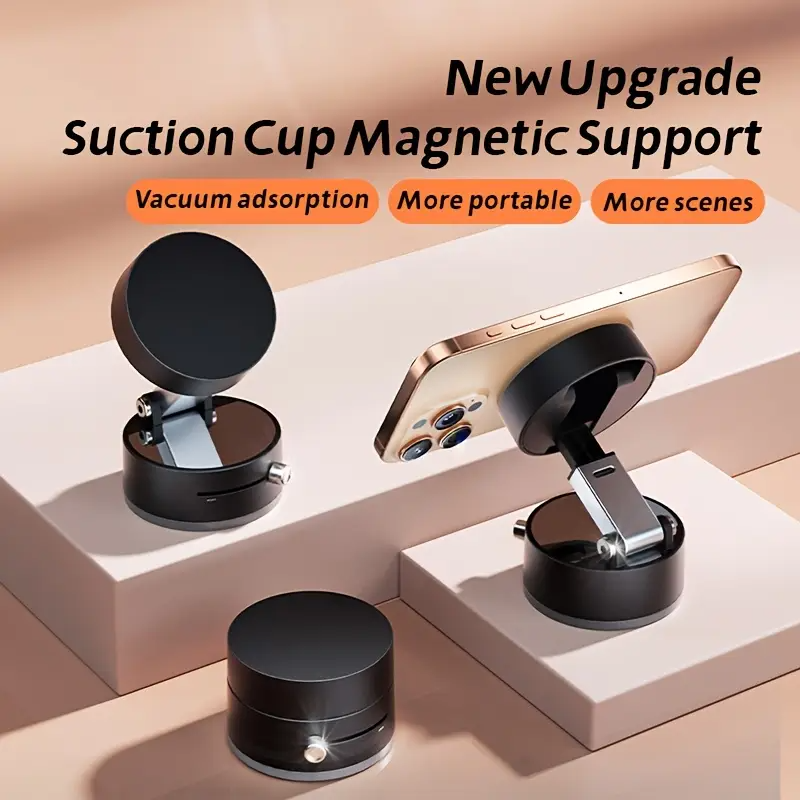 [Portable Phone Holder] Portable Multi-Functional Vacuum Suction Cup Phone Holder | Foldable, Retractable, Double-Sided Magnetic, ABS Material, No Battery Required - Office Accessory, Car Accessorie