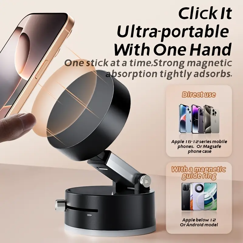 [Portable Phone Holder] Portable Multi-Functional Vacuum Suction Cup Phone Holder | Foldable, Retractable, Double-Sided Magnetic, ABS Material, No Battery Required - Office Accessory, Car Accessorie
