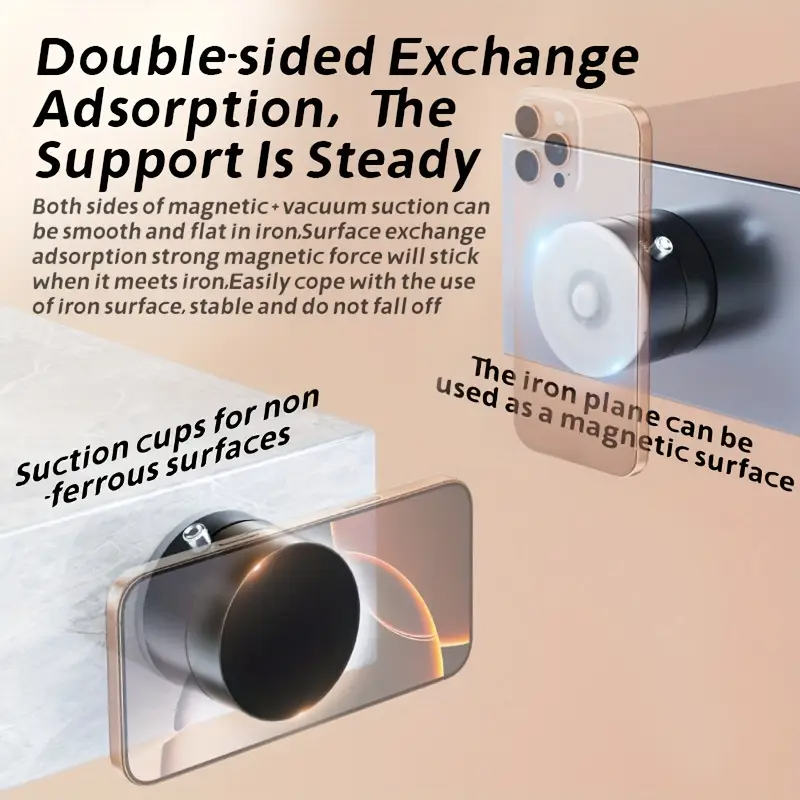 [Portable Phone Holder] Portable Multi-Functional Vacuum Suction Cup Phone Holder | Foldable, Retractable, Double-Sided Magnetic, ABS Material, No Battery Required - Office Accessory, Car Accessorie