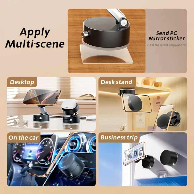 [Portable Phone Holder] Portable Multi-Functional Vacuum Suction Cup Phone Holder | Foldable, Retractable, Double-Sided Magnetic, ABS Material, No Battery Required - Office Accessory, Car Accessorie