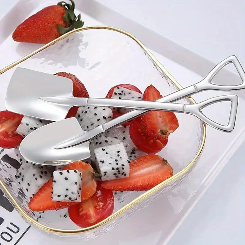10-Piece Stainless Steel Dessert Spoons Set - Elegant Shovel Shape Teaspoons for Coffee, Ice Cream, Fruit, Kitchen Tableware Cutlery