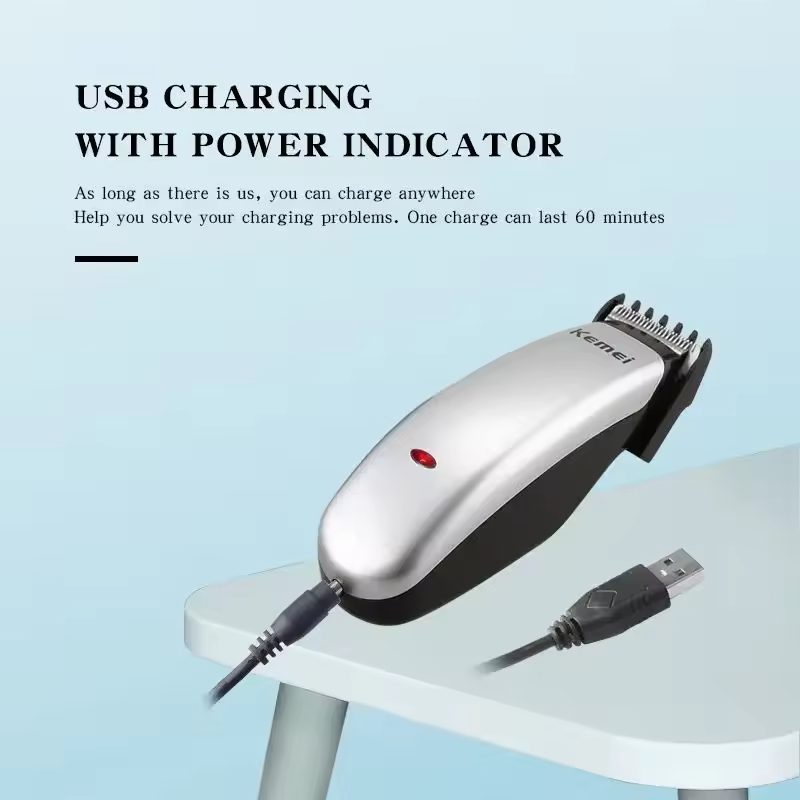 Kemei Newly Design Electric Hair Clipper Mini Hair Trimmer Cutting Machine Beard Barber Razor For Men Style Tools Blue USB Charge