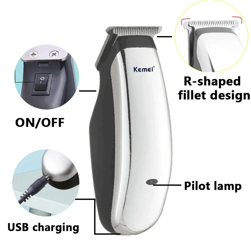 Kemei Newly Design Electric Hair Clipper Mini Hair Trimmer Cutting Machine Beard Barber Razor For Men Style Tools Blue USB Charge