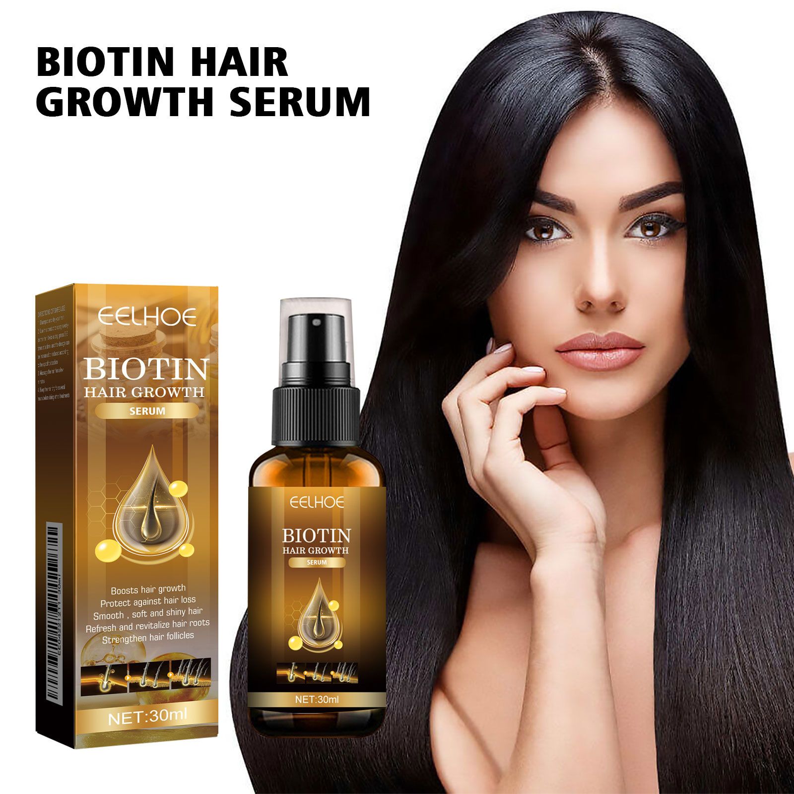EELHOE Biotin Hair Spray For Man Women 30ml Hair Growth Repair Damage Restore Oil Scalp Repair Serum Spray Thicken Hair Care