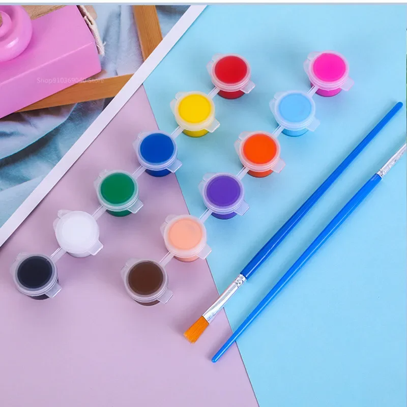 12 Colors Waterproof Acrylic Paint with Brush Portable Paint Strip Kids Graffiti DIY Plaster/Ceramic Coloring Fabric Paint