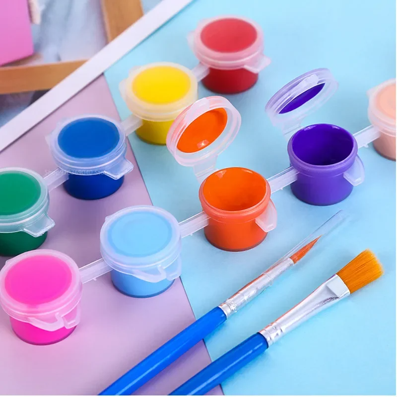 12 Colors Waterproof Acrylic Paint with Brush Portable Paint Strip Kids Graffiti DIY Plaster/Ceramic Coloring Fabric Paint