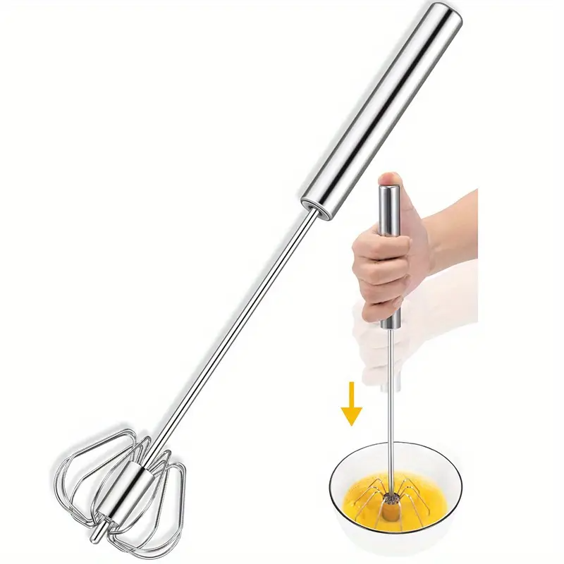 1pc Stainless Steel Hand Push Whisk, Semi-Automatic Egg Whisk, 30cm for Home Blending, Whisking, Beating, Stirring, Rotary Whisk Blender Versatile Milk Frother