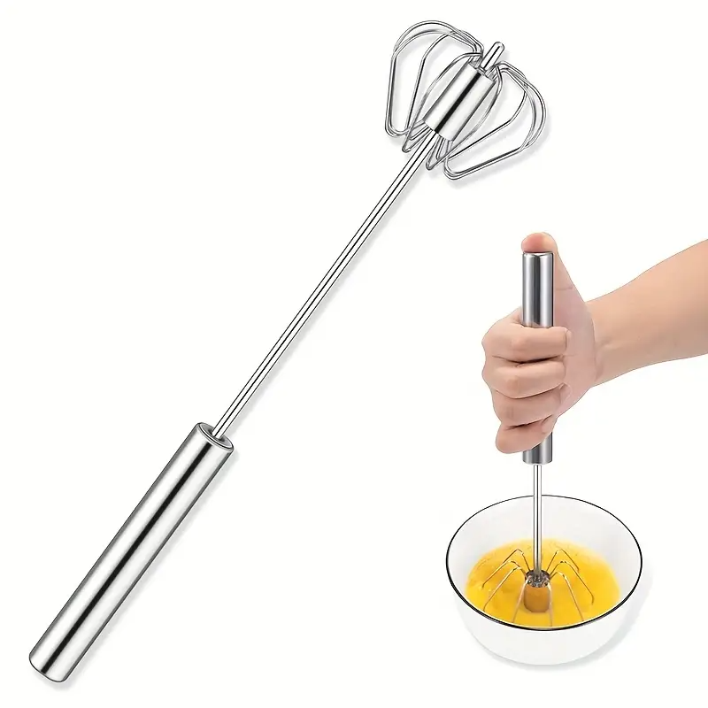 1pc Stainless Steel Hand Push Whisk, Semi-Automatic Egg Whisk, 30cm for Home Blending, Whisking, Beating, Stirring, Rotary Whisk Blender Versatile Milk Frother