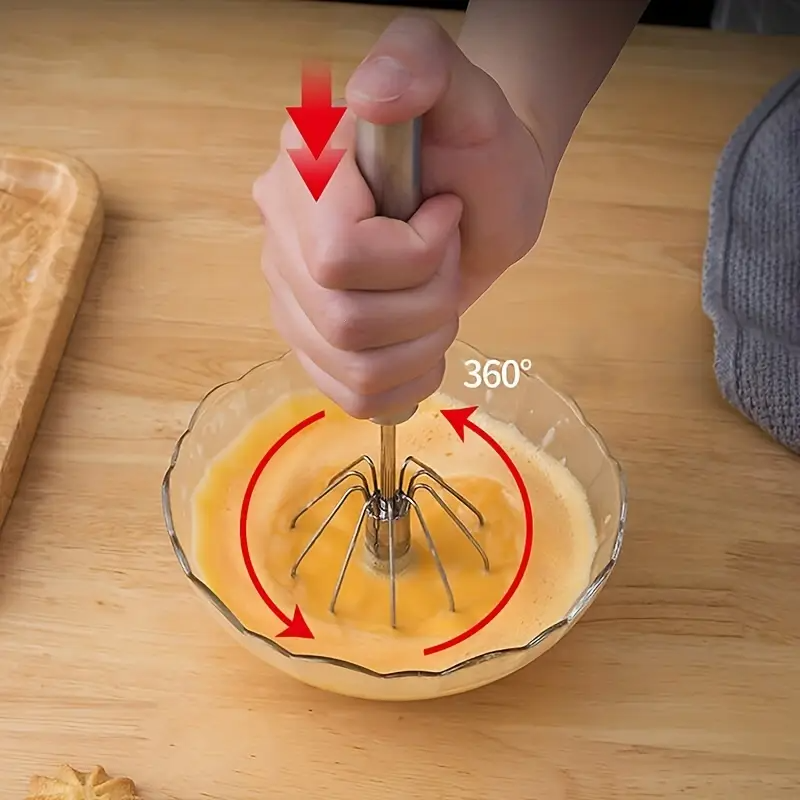 1pc Stainless Steel Hand Push Whisk, Semi-Automatic Egg Whisk, 30cm for Home Blending, Whisking, Beating, Stirring, Rotary Whisk Blender Versatile Milk Frother