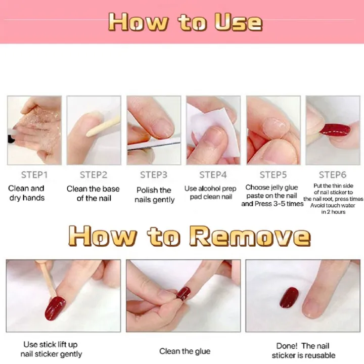 24pcs Square French Tip Wearable Fake Nails Reusable Stick On Nails Press on Full Cover False Nail Tips with Jelly Stickers Makeup Accessories Nail Art