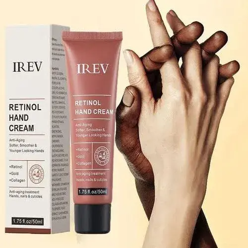 Retinol Hand Cream - with Retinol Gold Collagen - Antiaging Hand Treatment Cream Softens Smoothes Protects Hands Nails Cuticles - For Younger Looking Hands Vitamin A Minimises Age Effect on Skin
