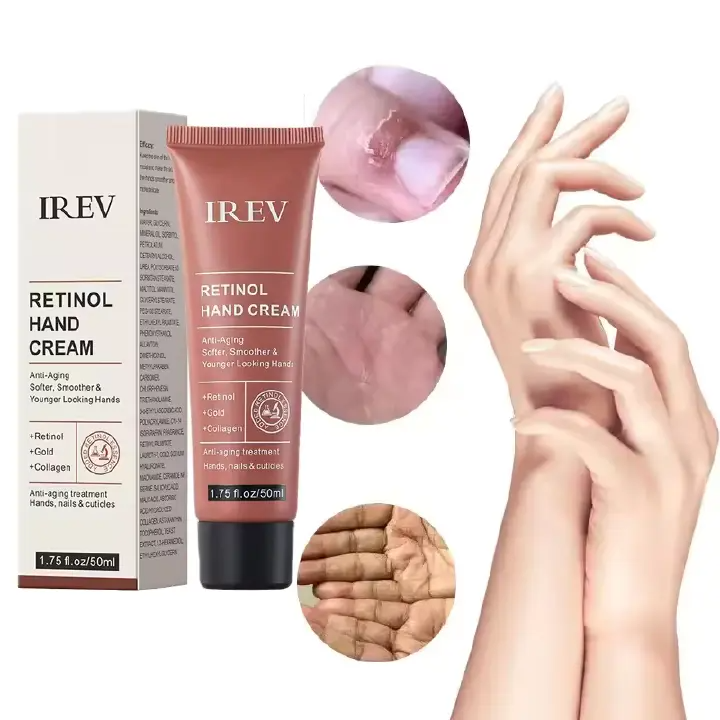 Retinol Hand Cream - with Retinol Gold Collagen - Antiaging Hand Treatment Cream Softens Smoothes Protects Hands Nails Cuticles - For Younger Looking Hands Vitamin A Minimises Age Effect on Skin