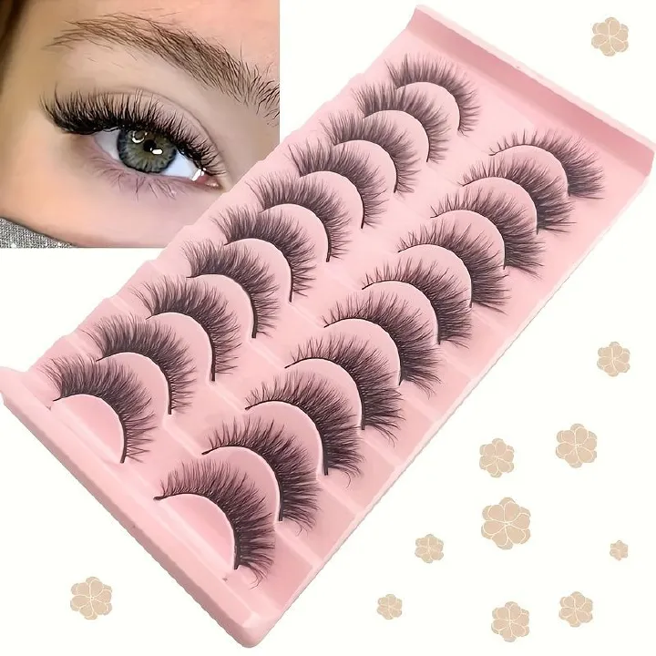 Handmade False Eyelashes Mink Lashes Natural Wispy Cat Eye Lashes Geeneiya Eyelashes Pack 3D Strip Short Volume Fake Eyelashes 10 Pairs