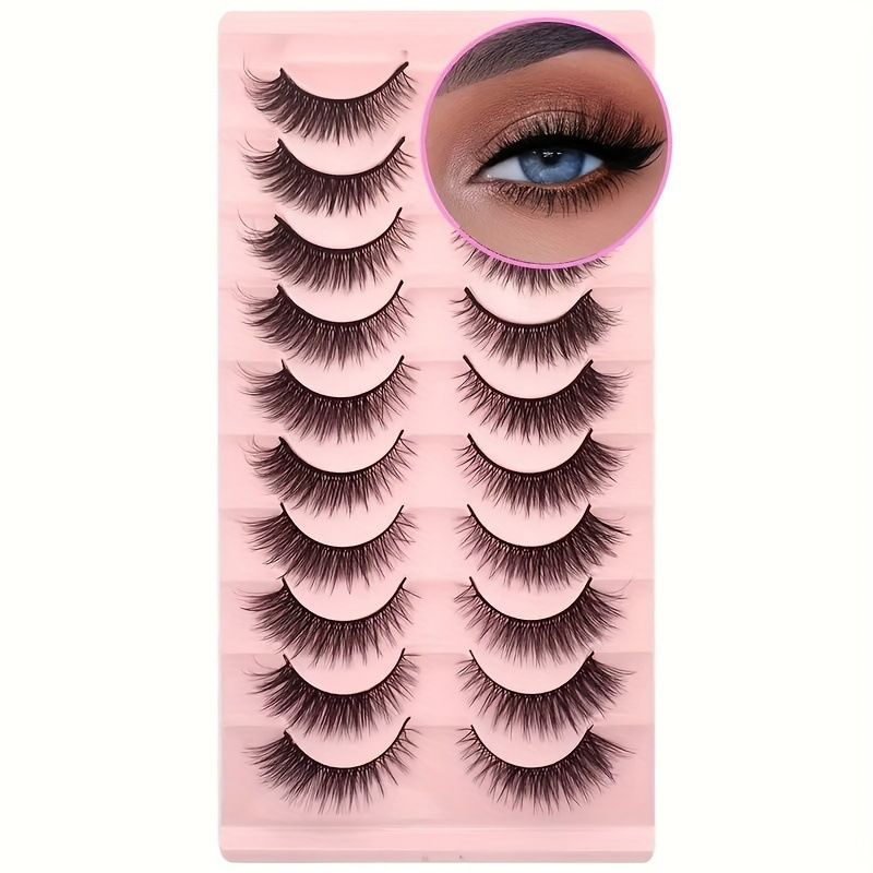Handmade False Eyelashes Mink Lashes Natural Wispy Cat Eye Lashes Geeneiya Eyelashes Pack 3D Strip Short Volume Fake Eyelashes 10 Pairs