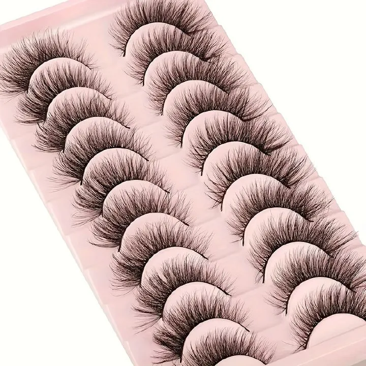 Handmade False Eyelashes Mink Lashes Natural Wispy Cat Eye Lashes Geeneiya Eyelashes Pack 3D Strip Short Volume Fake Eyelashes 10 Pairs