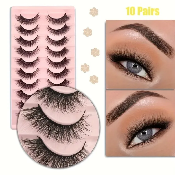 Handmade False Eyelashes Mink Lashes Natural Wispy Cat Eye Lashes Geeneiya Eyelashes Pack 3D Strip Short Volume Fake Eyelashes 10 Pairs