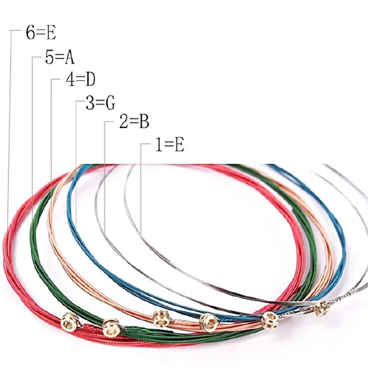 1 Set of 6 PCS Rainbow Colorful Guitar Strings E-A For Acoustic Guitar Classic Guitar Multicolor Guitar Spare Parts