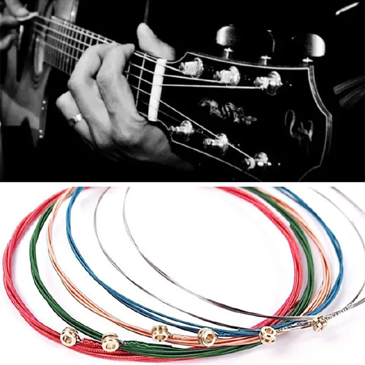 1 Set of 6 PCS Rainbow Colorful Guitar Strings E-A For Acoustic Guitar Classic Guitar Multicolor Guitar Spare Parts