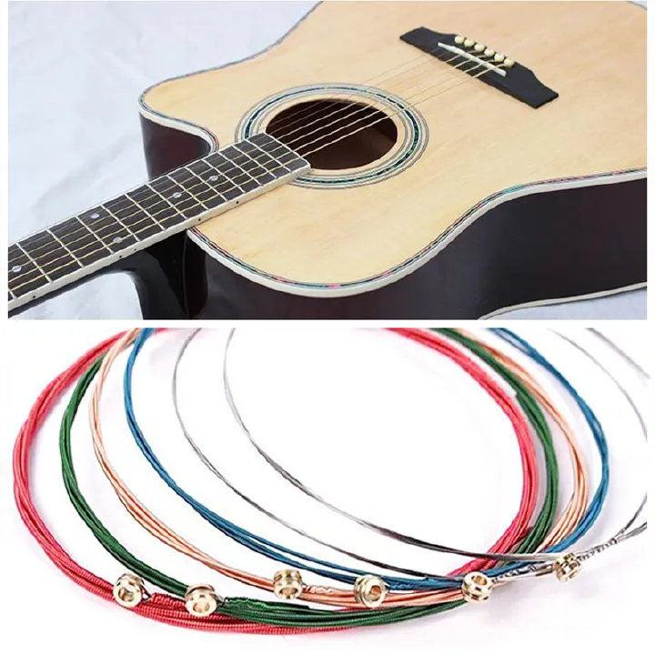 1 Set of 6 PCS Rainbow Colorful Guitar Strings E-A For Acoustic Guitar Classic Guitar Multicolor Guitar Spare Parts