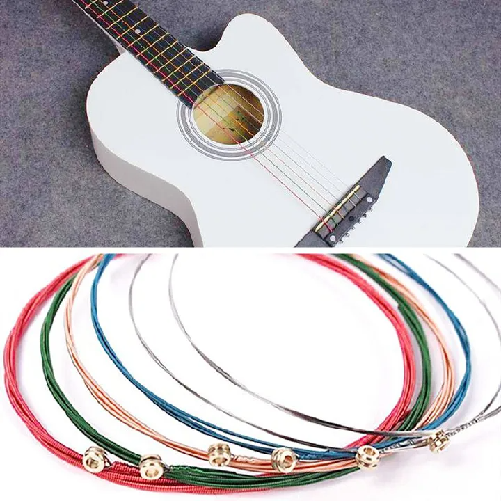 1 Set of 6 PCS Rainbow Colorful Guitar Strings E-A For Acoustic Guitar Classic Guitar Multicolor Guitar Spare Parts