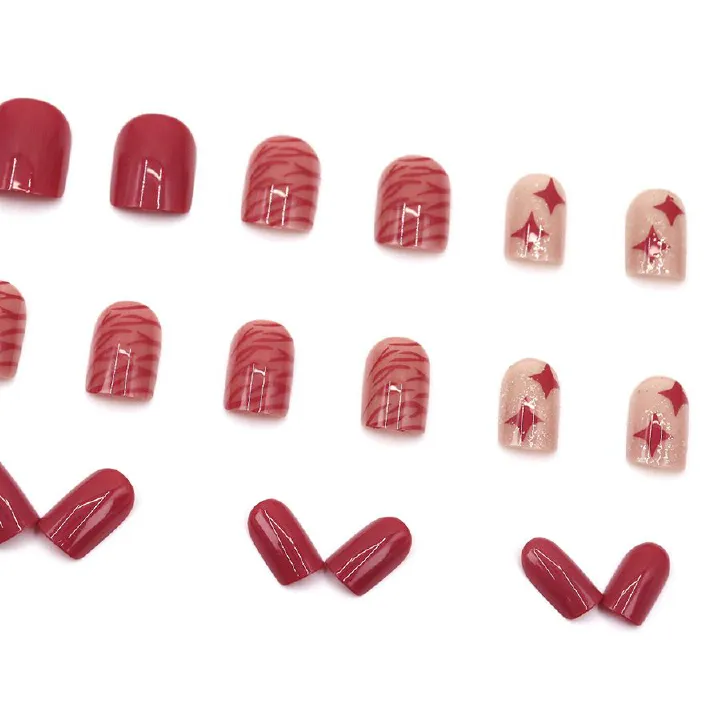 New model spicy girl nail stickers wild berry red sweet cool spicy girl show white jam jump color short 24 pieces wearable nail stickers