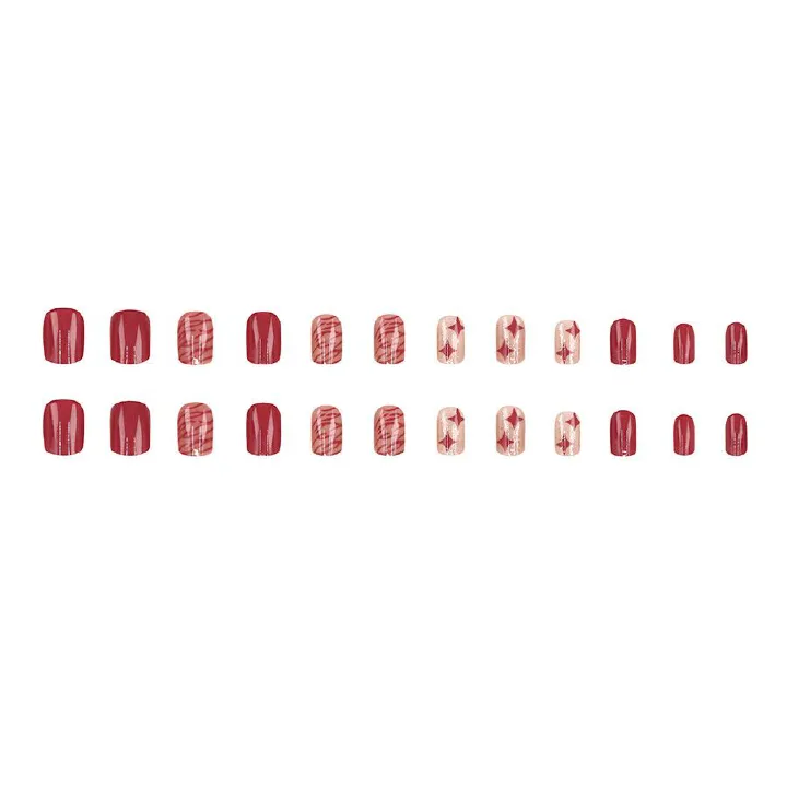 New model spicy girl nail stickers wild berry red sweet cool spicy girl show white jam jump color short 24 pieces wearable nail stickers