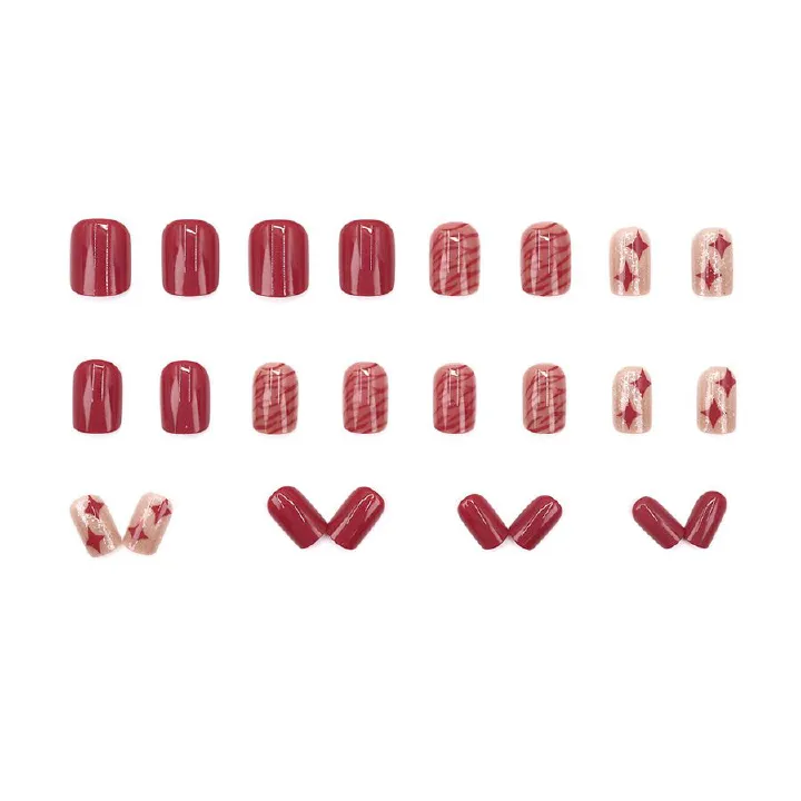 New model spicy girl nail stickers wild berry red sweet cool spicy girl show white jam jump color short 24 pieces wearable nail stickers