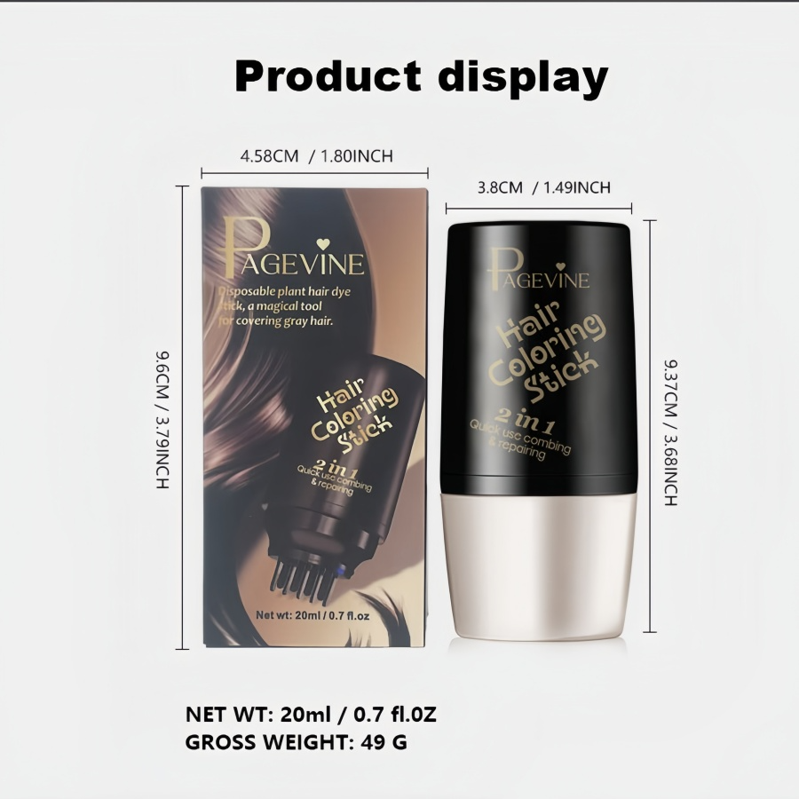 20ML Quick Gray Hair Color Stick-Permanent, Long-Lasting Gray Coverage, Easy Application at Home or On-the-Go, Portable Hair Dye Stick with Applicator Brush,Ideal for Brown/Black Hair