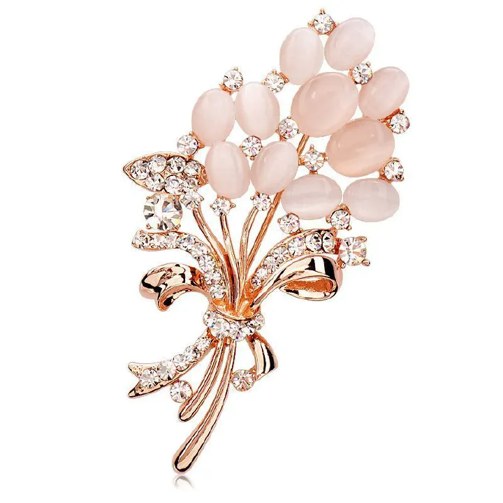 Fashionable Opal Stone Flower Brooch Pin Garment Accessories Birthday Gift Brooches For Women Rhinestone Brooch