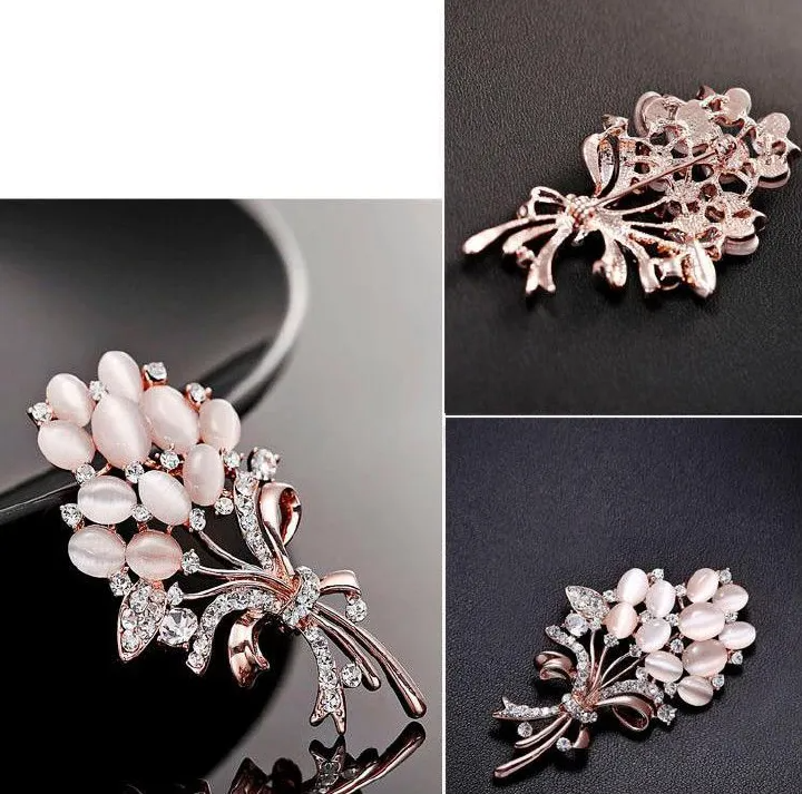 Fashionable Opal Stone Flower Brooch Pin Garment Accessories Birthday Gift Brooches For Women Rhinestone Brooch