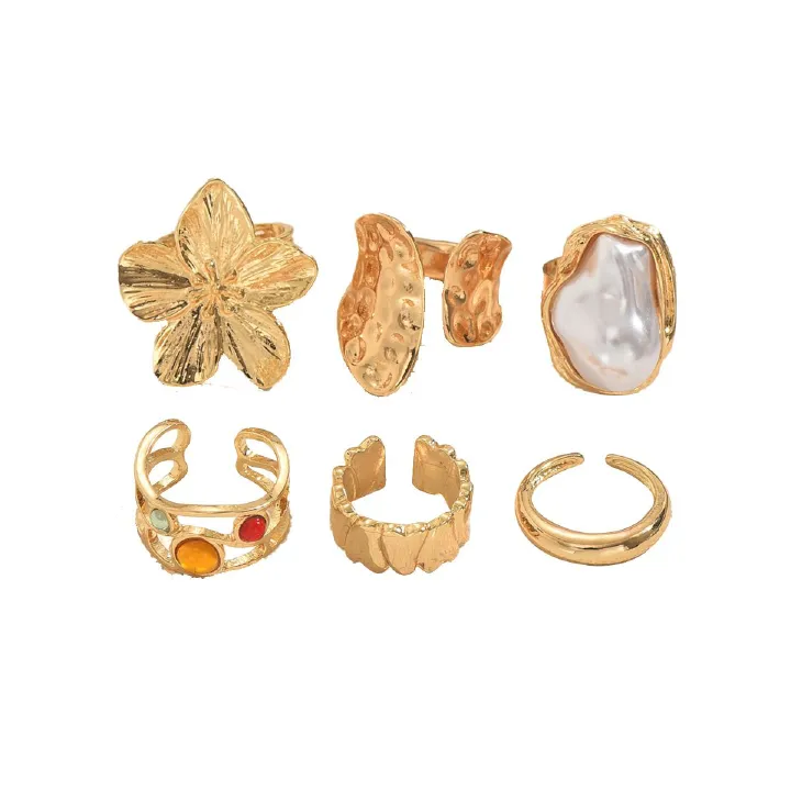 European and American retro geometric metal ring set women's fashion opening design ring party accessories 6pcs