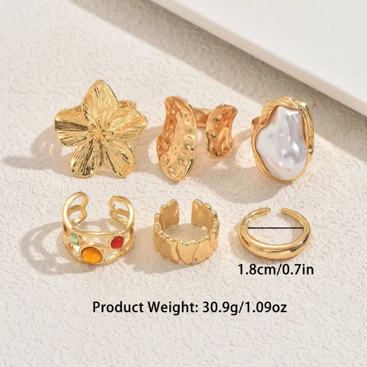 European and American retro geometric metal ring set women's fashion opening design ring party accessories 6pcs