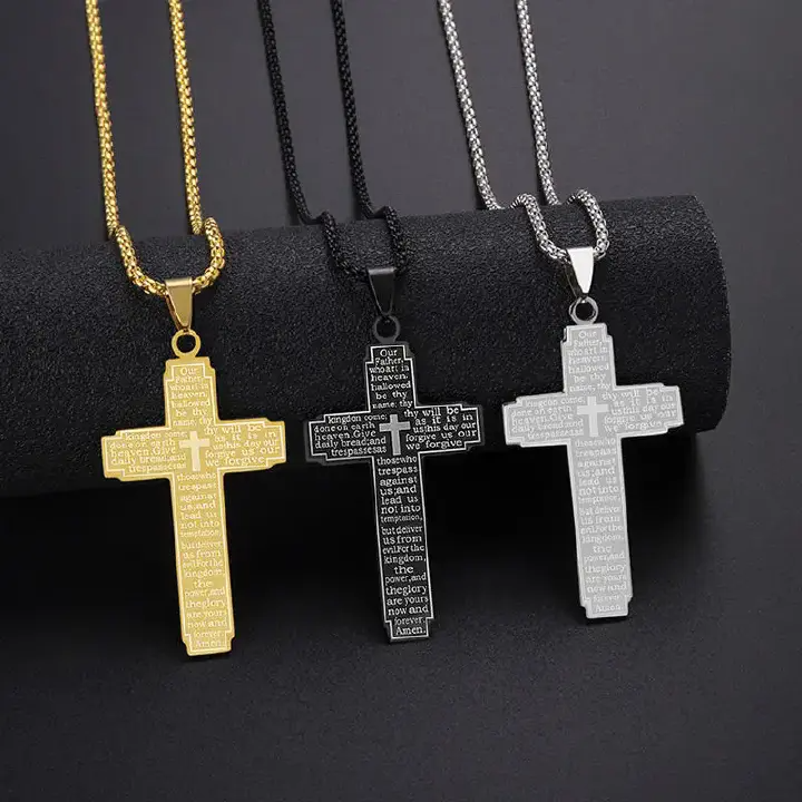 1pcZAKOL Trendy Cross Crucifix Bible Stainless Steel Necklaces For Women Men Gold & Silver Color Metal Clavicle Chain Jewelry