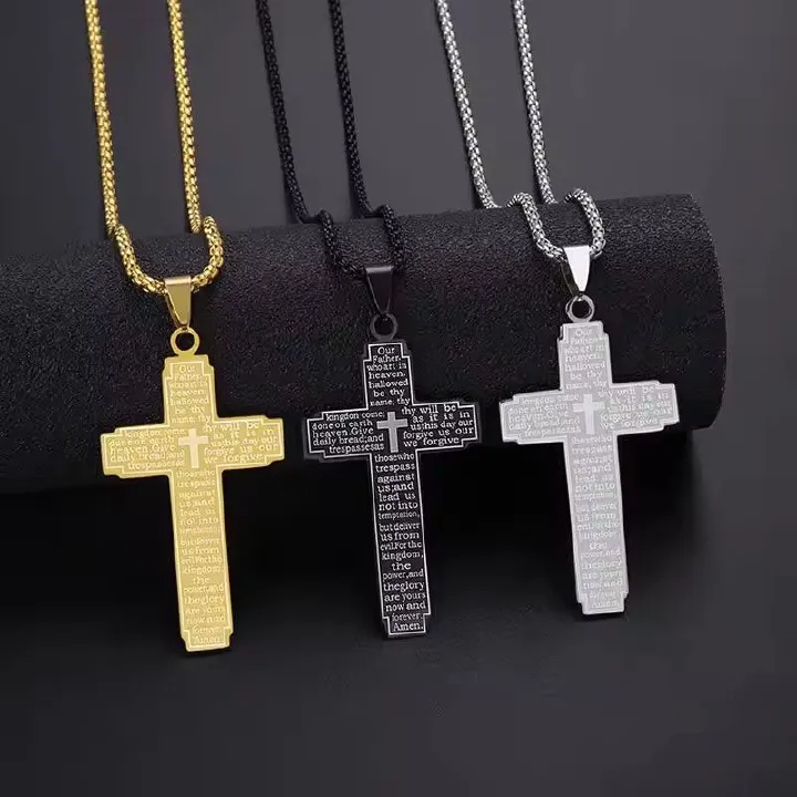 1pcZAKOL Trendy Cross Crucifix Bible Stainless Steel Necklaces For Women Men Gold & Silver Color Metal Clavicle Chain Jewelry