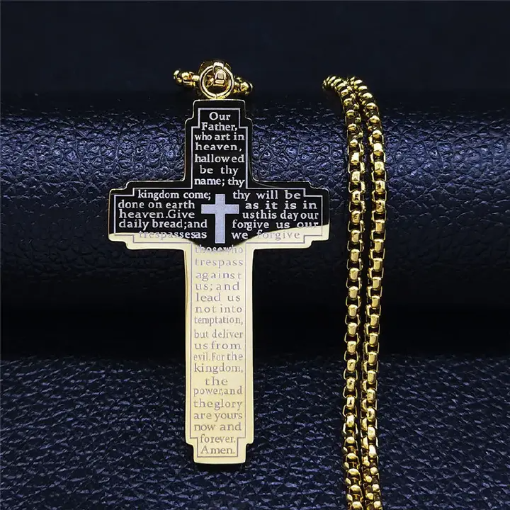 1pcZAKOL Trendy Cross Crucifix Bible Stainless Steel Necklaces For Women Men Gold & Silver Color Metal Clavicle Chain Jewelry