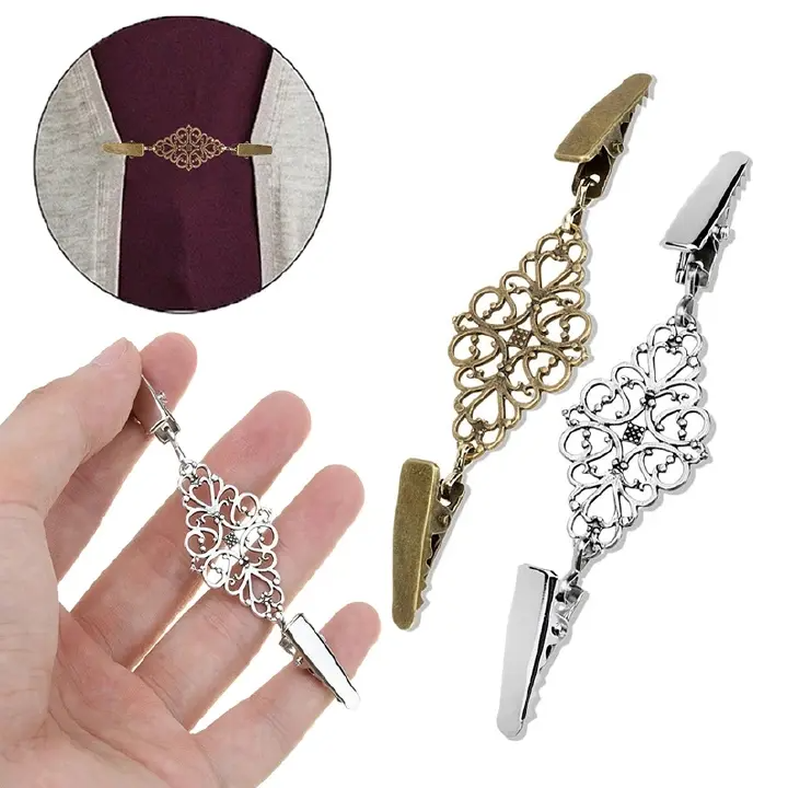 1pc Vintage Cardigan Clip Cape Shawl Shirt Sweater Duck Collar Clip Pearl Rhinestone Top Button Clothes Decorative Brooch Pin