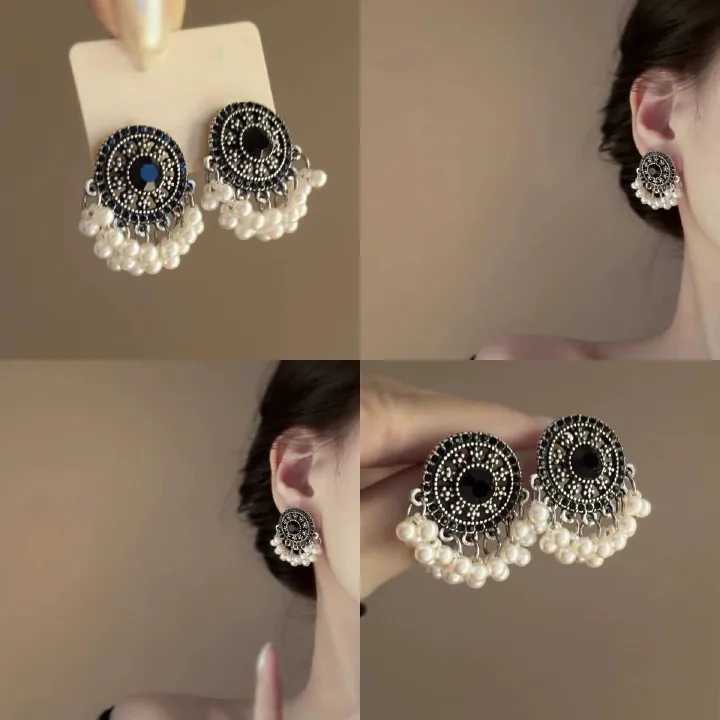 New Chinese-style Miao girl pearl earrings, lightweight luxury, niche high-end feeling studs, vintage ethnic style, elegant earrings