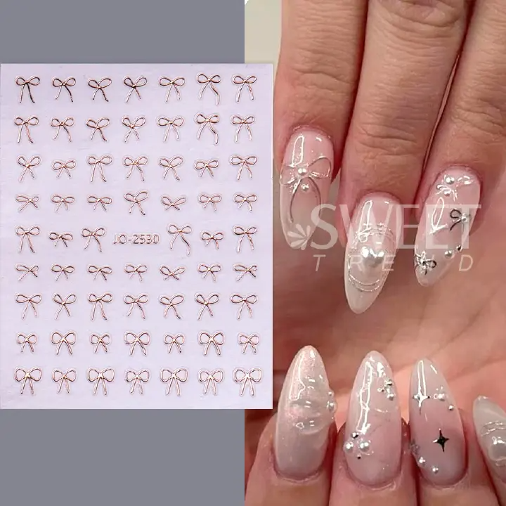 6pcs/set 3D Small Bow Ribbon Bowknot Y2K Nail Sticker MIni Kawaii Japanese Adhesive Decals Nail Art Manicure Decorations DIY Nail Tools